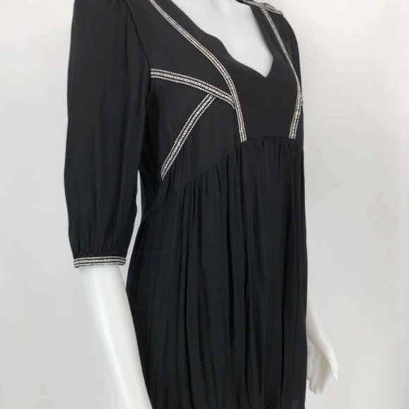 ba&sh Alma Embroidered 3/4 Sleeve Mini Swing Dress in Black and White - Picture 5 of 9